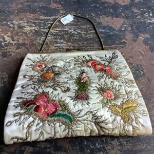 Vintage Chinoiserie Embroidered Satin Clutch Evening Bag